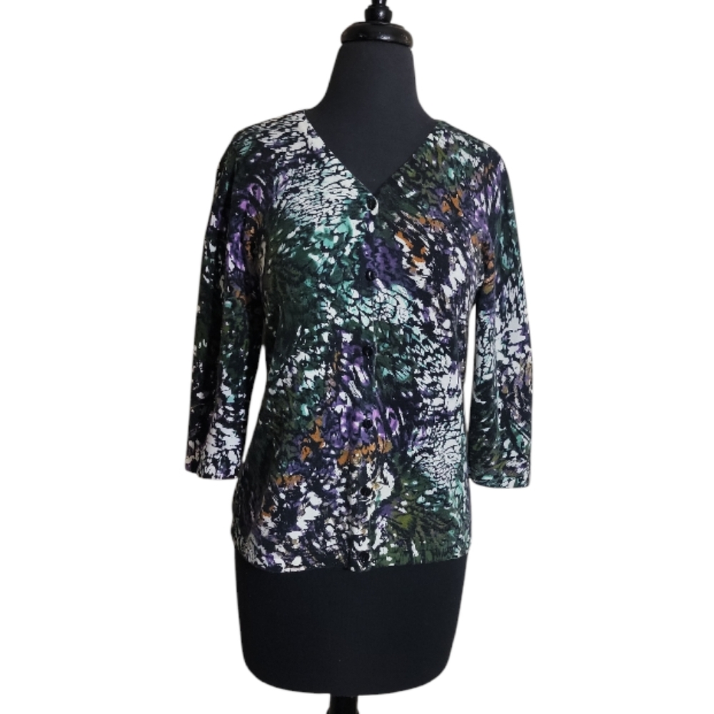 Christopher & Banks cotton cardigan women"s small multicolor v neck button Ffont